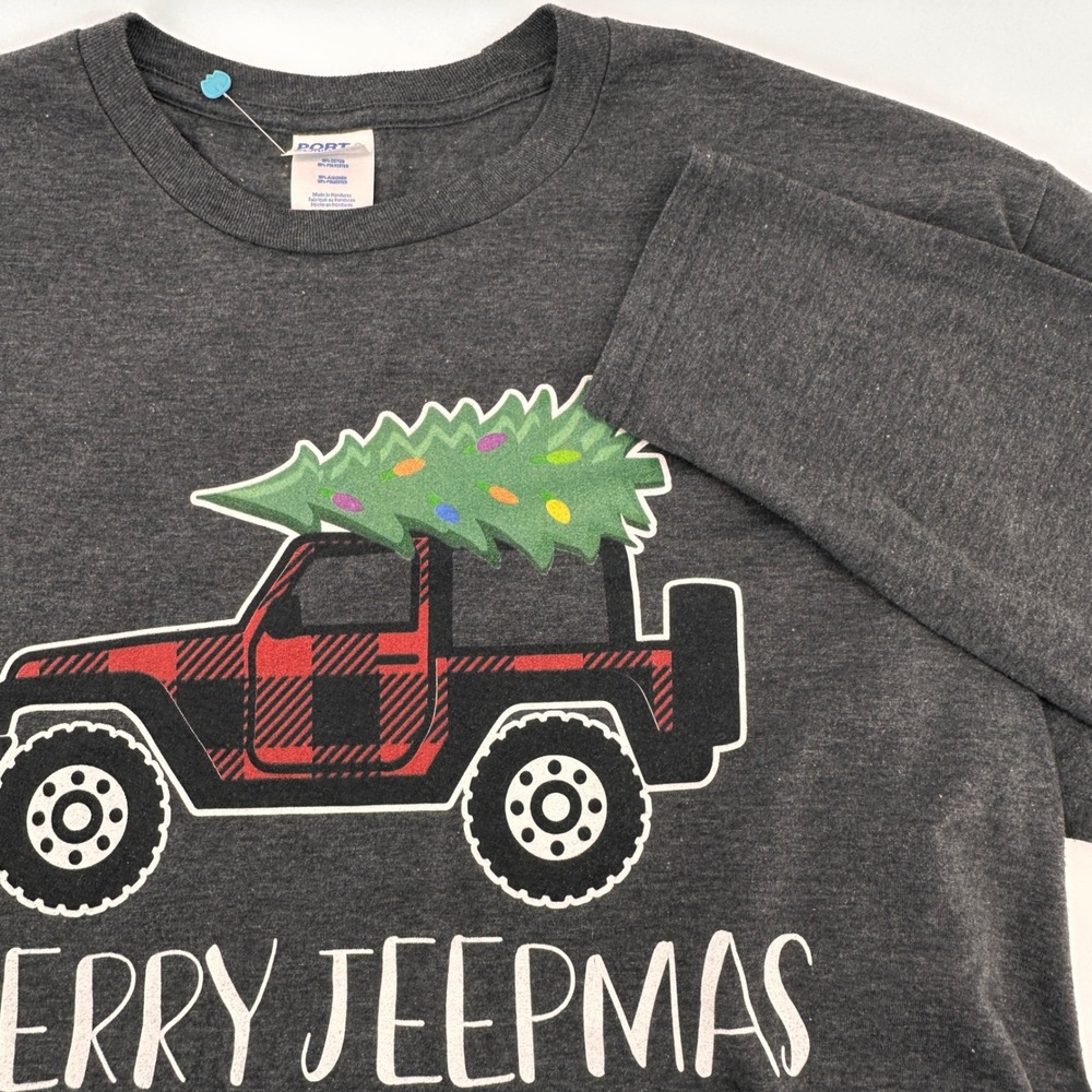 JEEP‎ Mens XL Merry Jeepmas Long Sleeve T Shirt Christmas Tree Plaid Truck